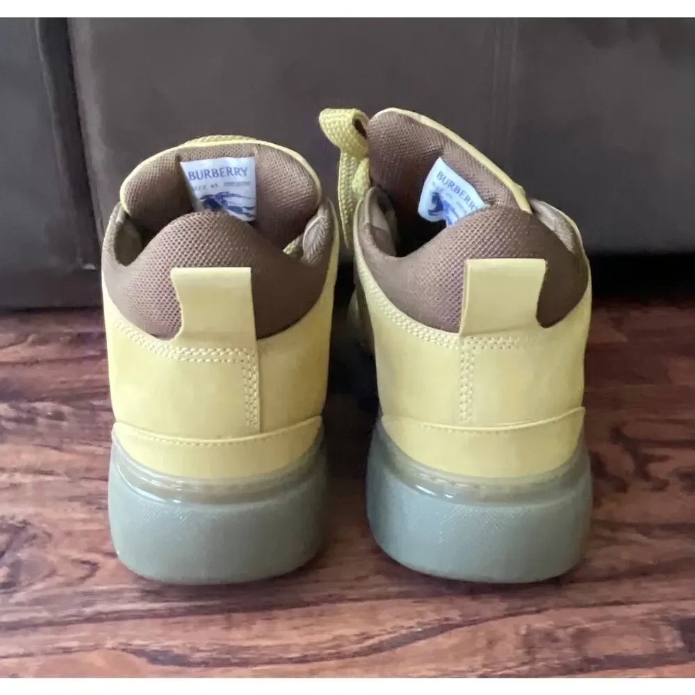 $1,195 NIB Burberry Trek Leather Low-Top Boots Sneakers Tan/Gray Men's 45(12)